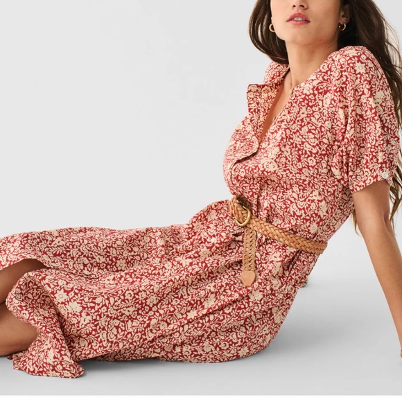 NEW Faherty Carmel floral button front self belt tie dress Spice Sunrise Floral - Picture 2 of 16